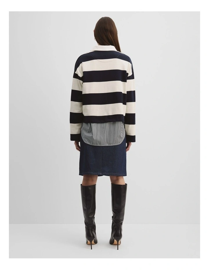Stripe Long Sleeve Rugby Top in Navy Stripe image 4