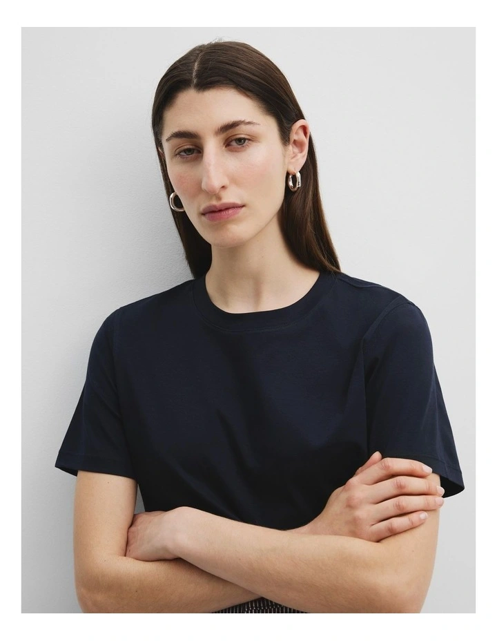 Mercerised Slim T-shirt in Deep Navy image 3