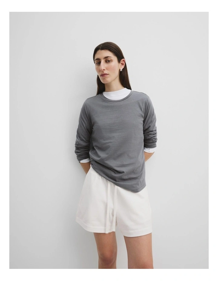 Cotton Long Sleeve Slub T-Shirt in Mineral image 1