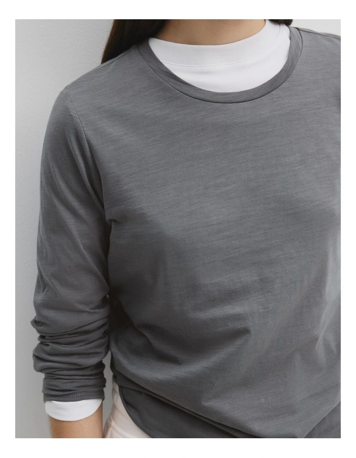 Cotton Long Sleeve Slub T-Shirt in Mineral image 3