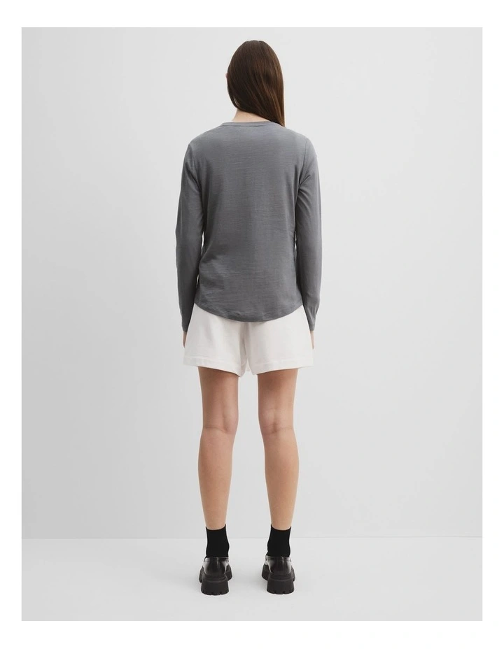 Cotton Long Sleeve Slub T-Shirt in Mineral image 4