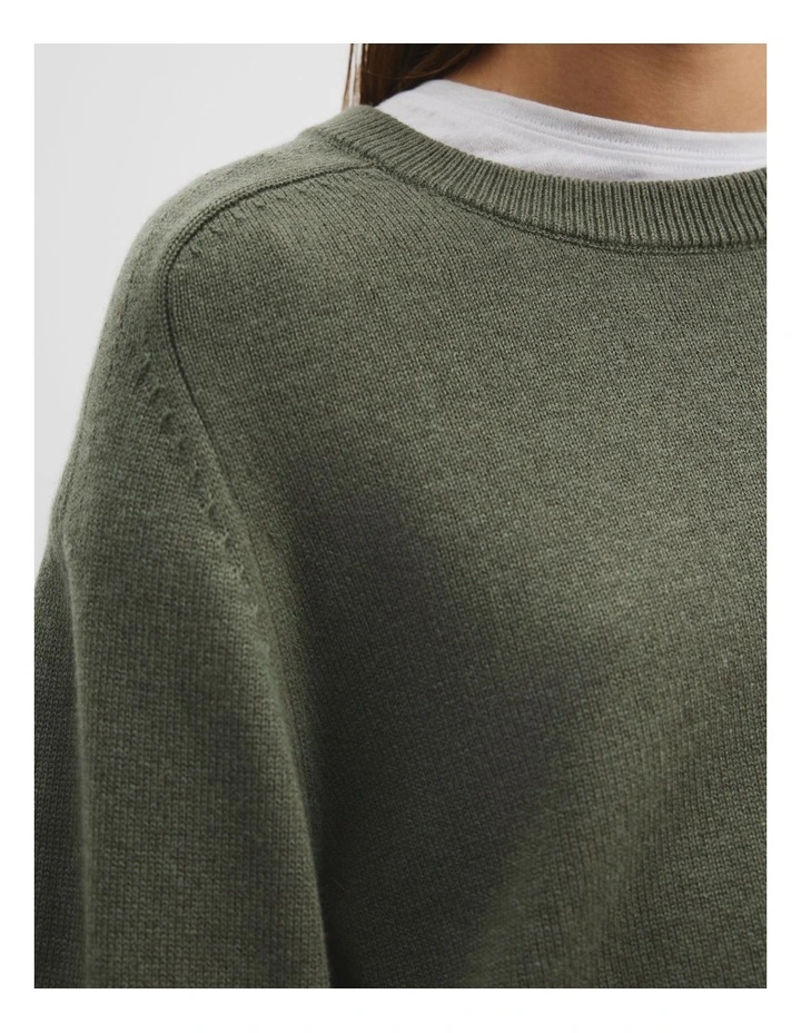 Organically Grown Cotton Blend Crop Crew Neck Knit in Dark Moss image 2
