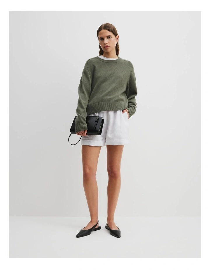 Organically Grown Cotton Blend Crop Crew Neck Knit in Dark Moss image 3