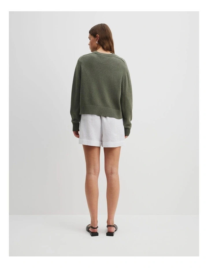 Organically Grown Cotton Blend Crop Crew Neck Knit in Dark Moss image 4