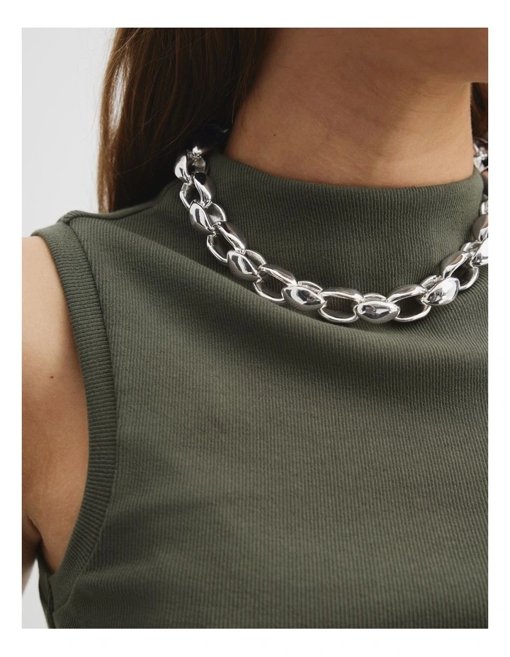 Australian Cotton Blend Mock Neck Rib Tank in Dark Moss image 2