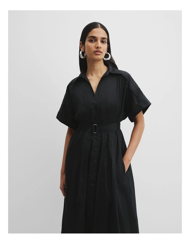 Self Stripe Darted Dress in Black image 3