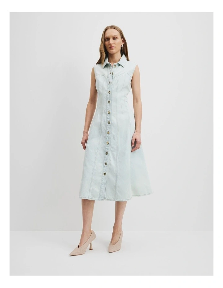 CINCHED COUTURE WOVEN MIDI DRESS main image 0