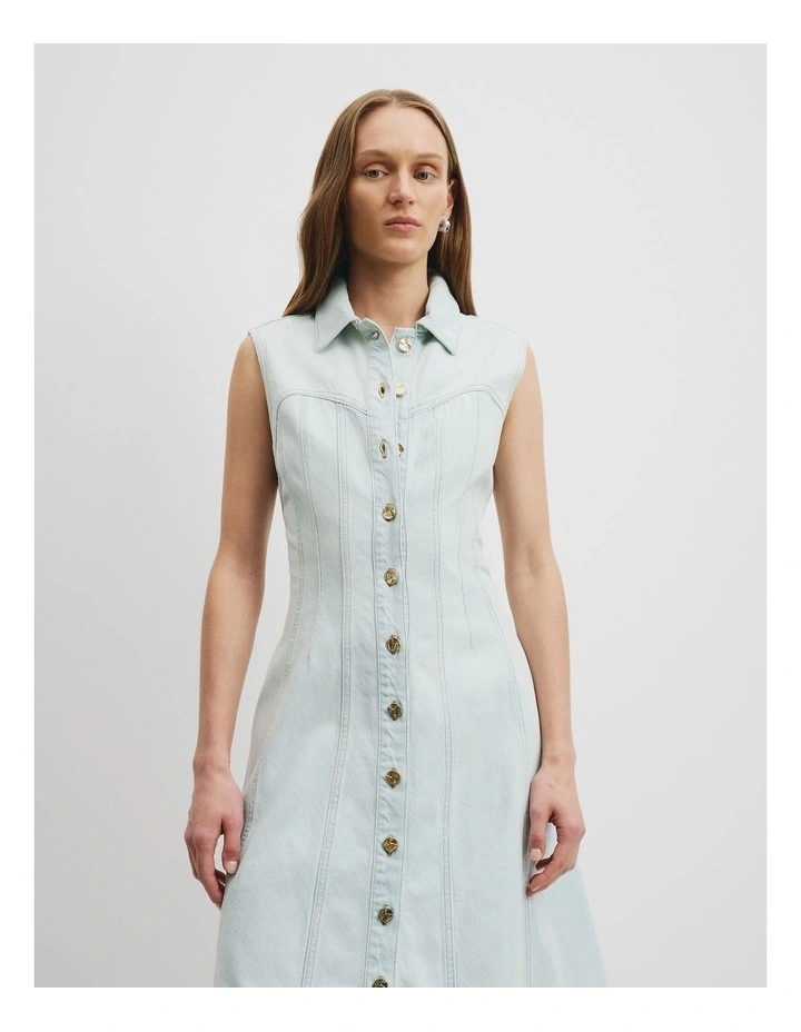 Cinched Denim Midi Dress in Salt image 3