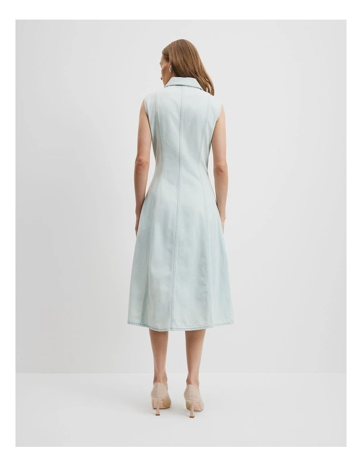 Cinched Denim Midi Dress in Salt image 4