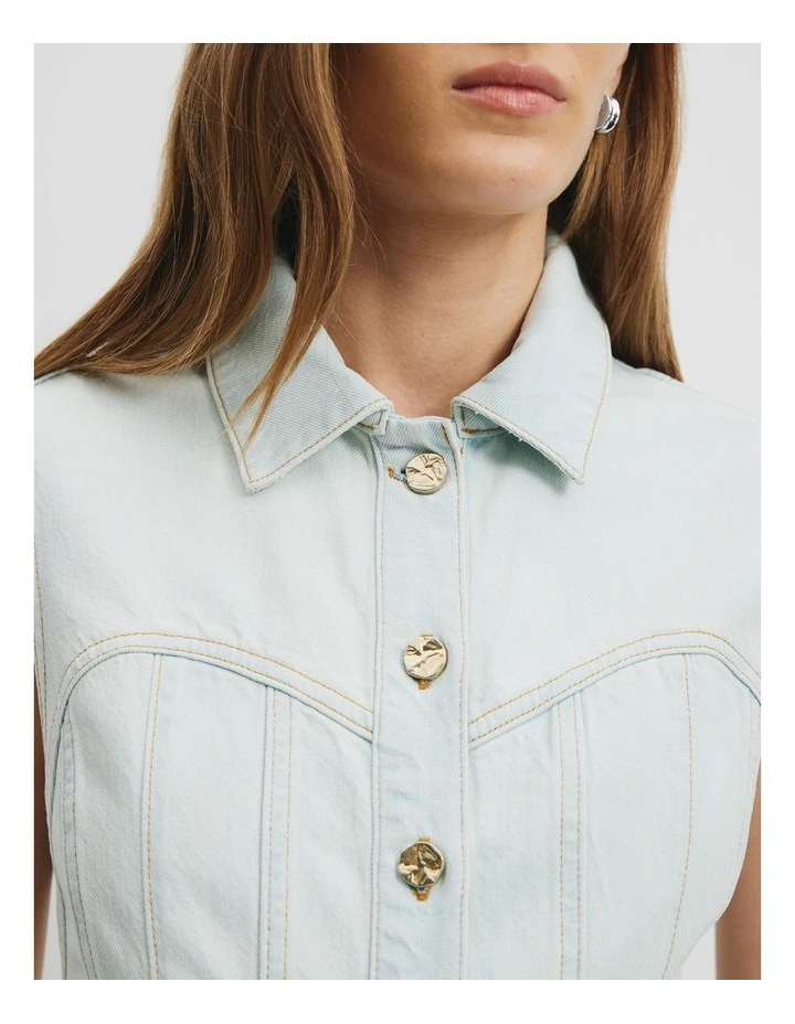 Cinched Denim Midi Dress in Salt image 5