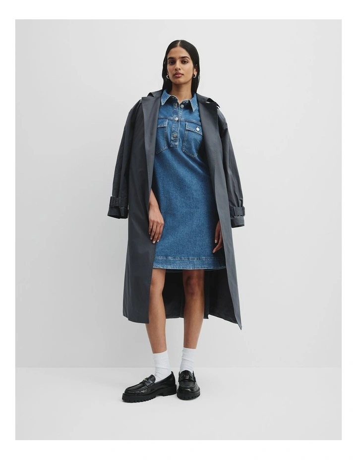 Half Placket Denim Dress in Mid Blue Wash image 4