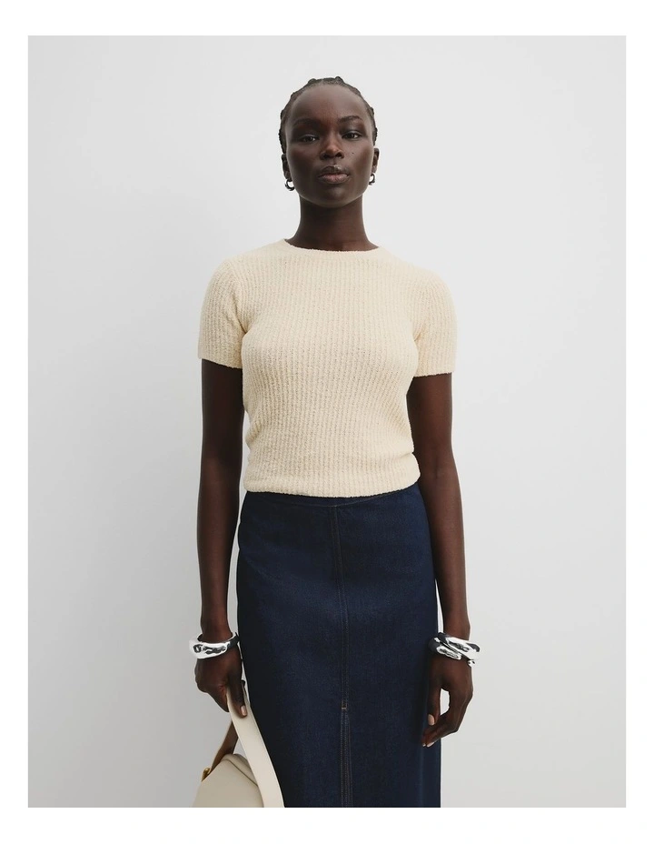Cotton Boucle Knit T-Shirt in Pebble image 2
