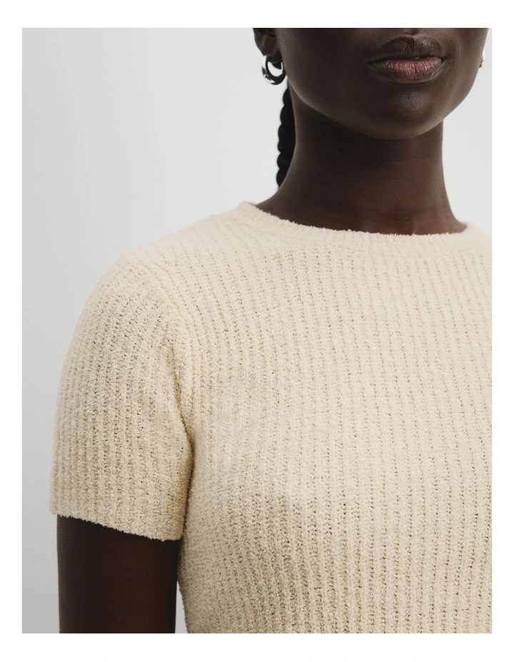 Cotton Boucle Knit T-Shirt in Pebble image 3