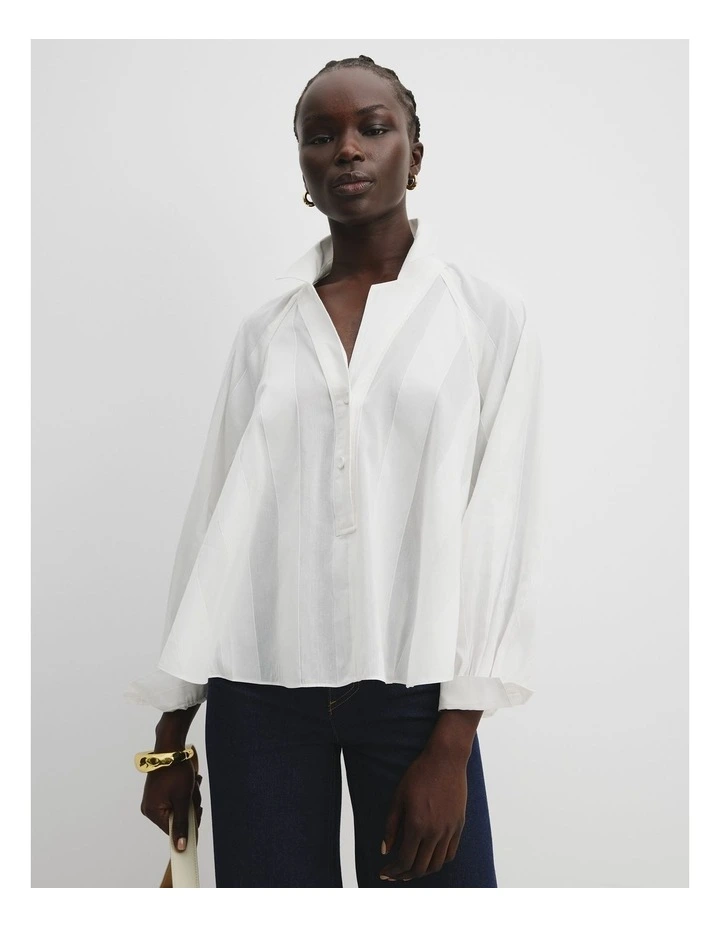 Cotton Blend Self Stripe Popover in Antique White image 1