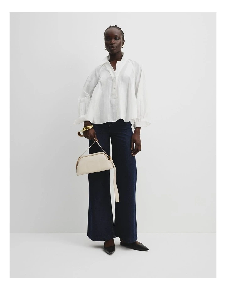 Cotton Blend Self Stripe Popover in Antique White image 3