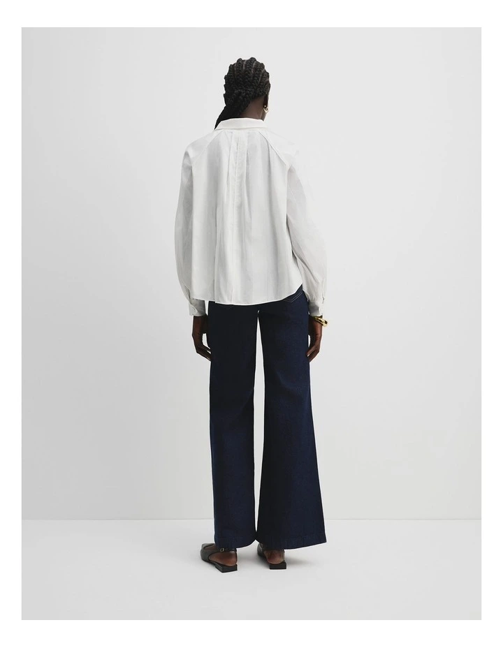 Cotton Blend Self Stripe Popover in Antique White image 4