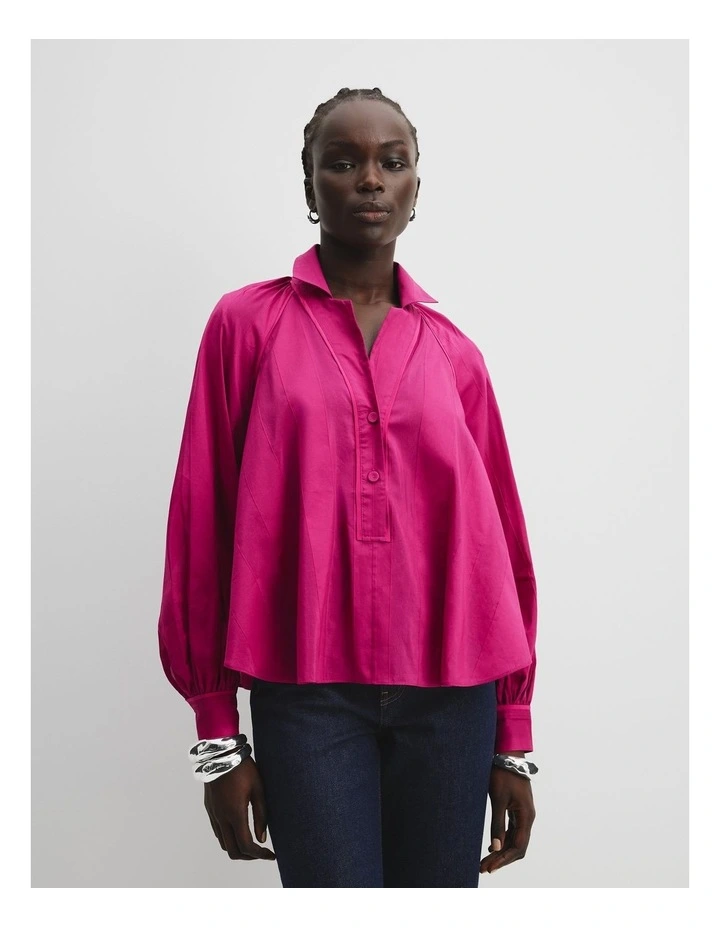 Cotton Blend Self Stripe Popover in Plum image 1