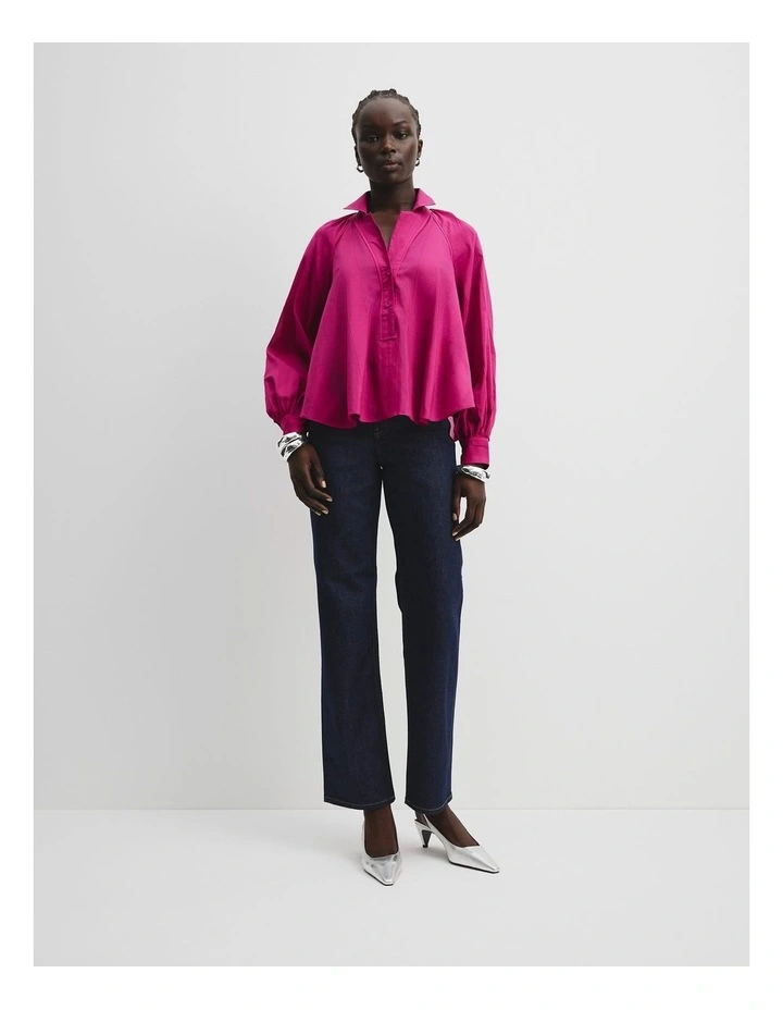 Cotton Blend Self Stripe Popover in Plum image 3