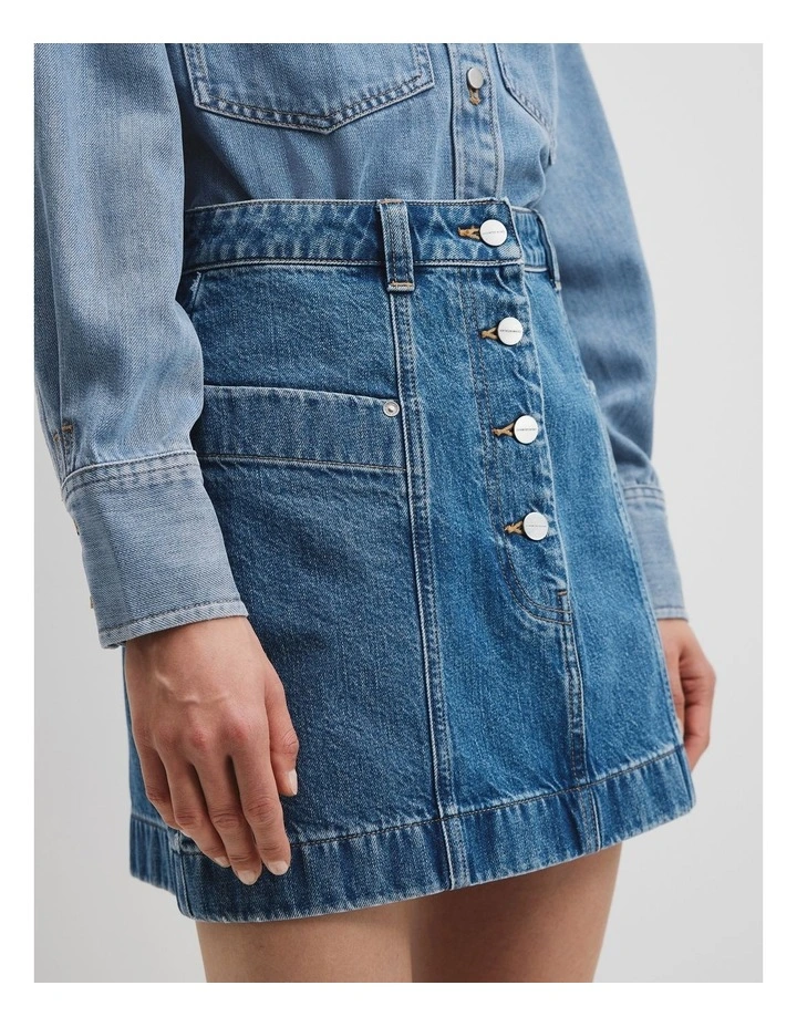 Denim Mini Skirt in Mid Blue Wash image 2