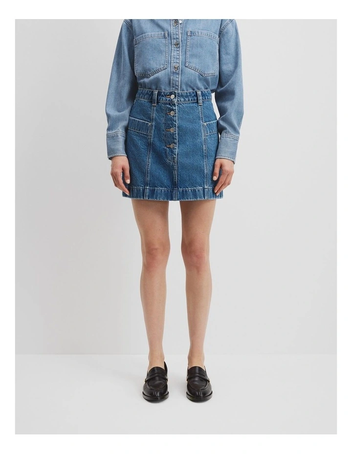 Denim Mini Skirt in Mid Blue Wash image 3