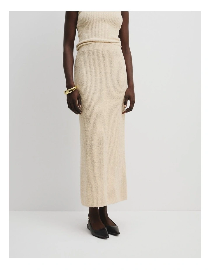 Cotton Boucle Knit Skirt in Pebble image 2