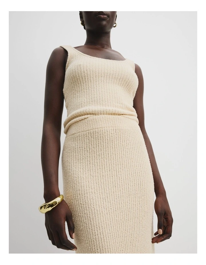 Cotton Boucle Knit Skirt in Pebble image 3