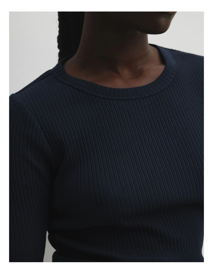 Australian Cotton Blend Fitted Rib Short Sleeve T-Shirt in Navy image 2
