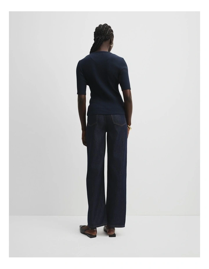 Australian Cotton Blend Fitted Rib Short Sleeve T-Shirt in Navy image 4