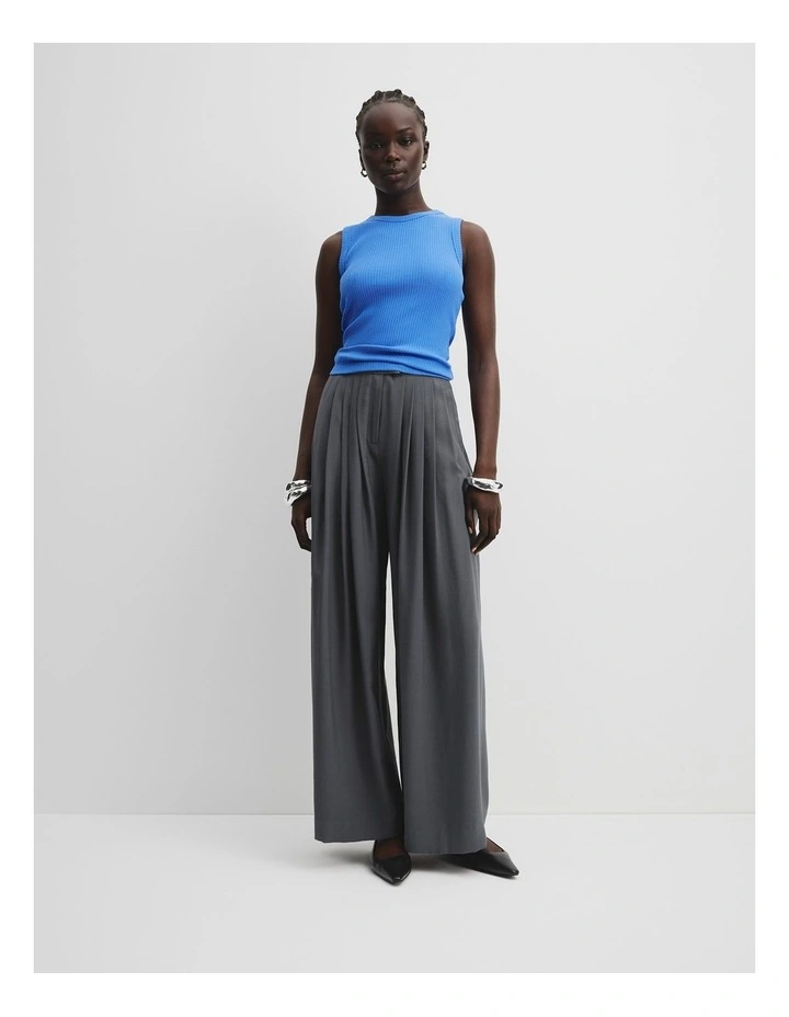 Australian Cotton Blend High Neck Rib Tank in Electric Blue image 1