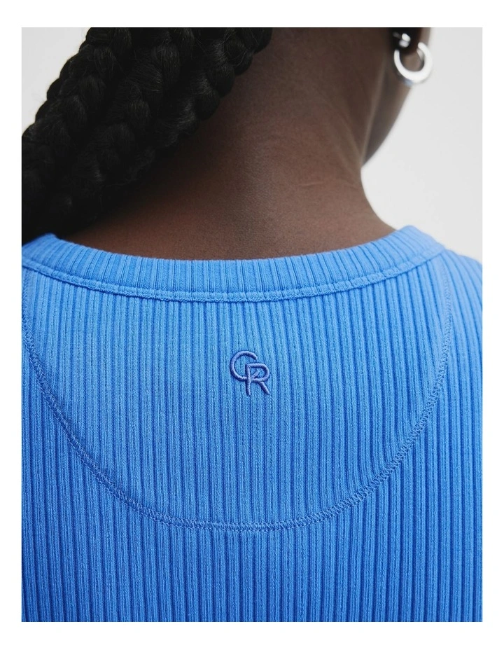 Australian Cotton Blend High Neck Rib Tank in Electric Blue image 2