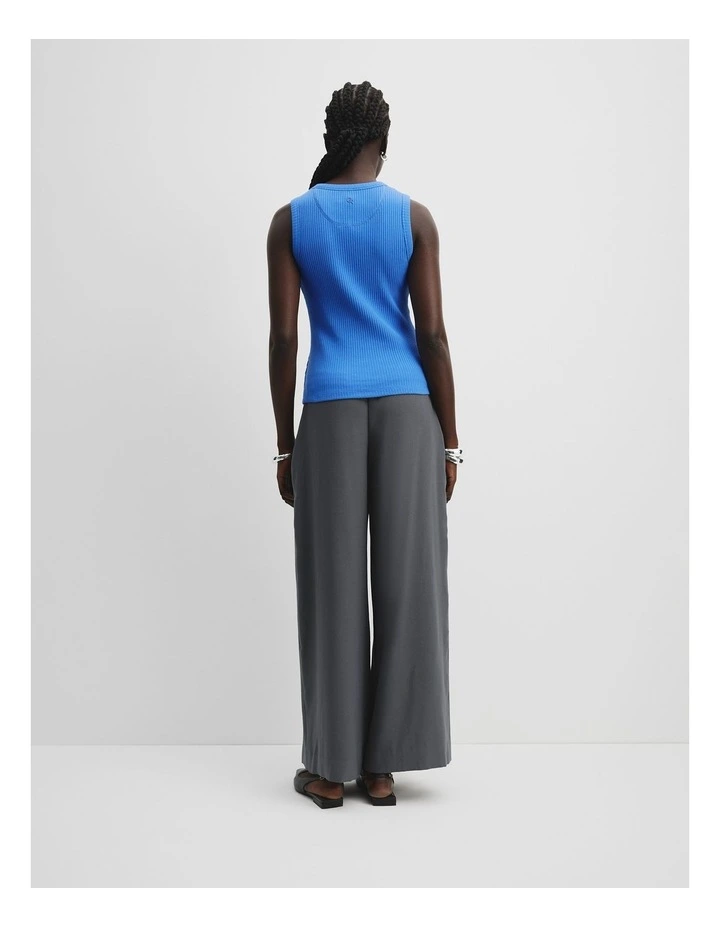Australian Cotton Blend High Neck Rib Tank in Electric Blue image 4