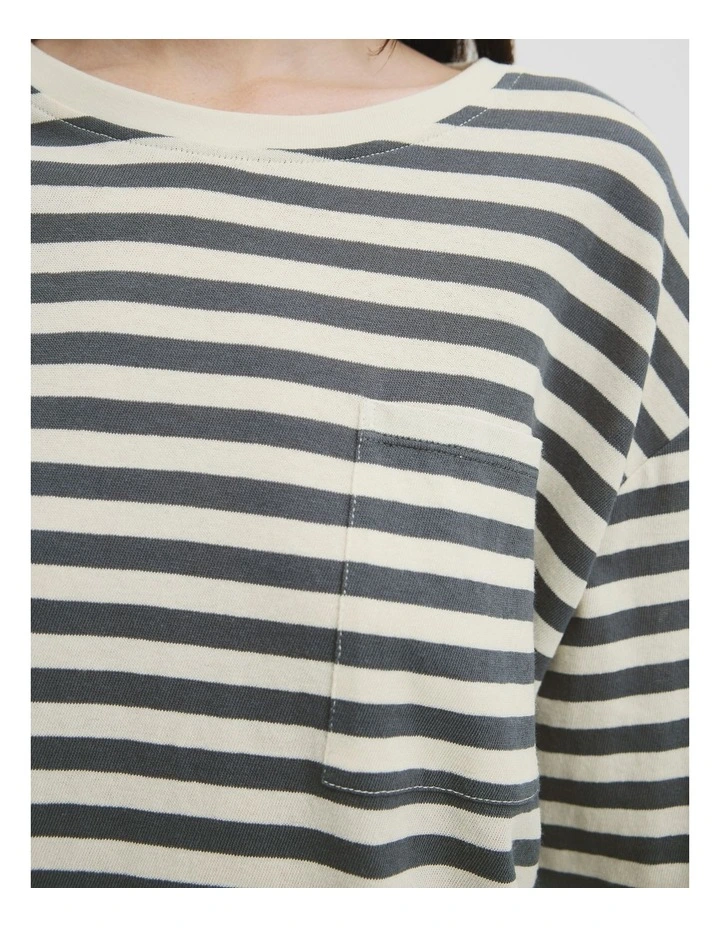 Cotton Stripe Long Sleeve Relaxed T-Shirt in Mineral Stripe image 2