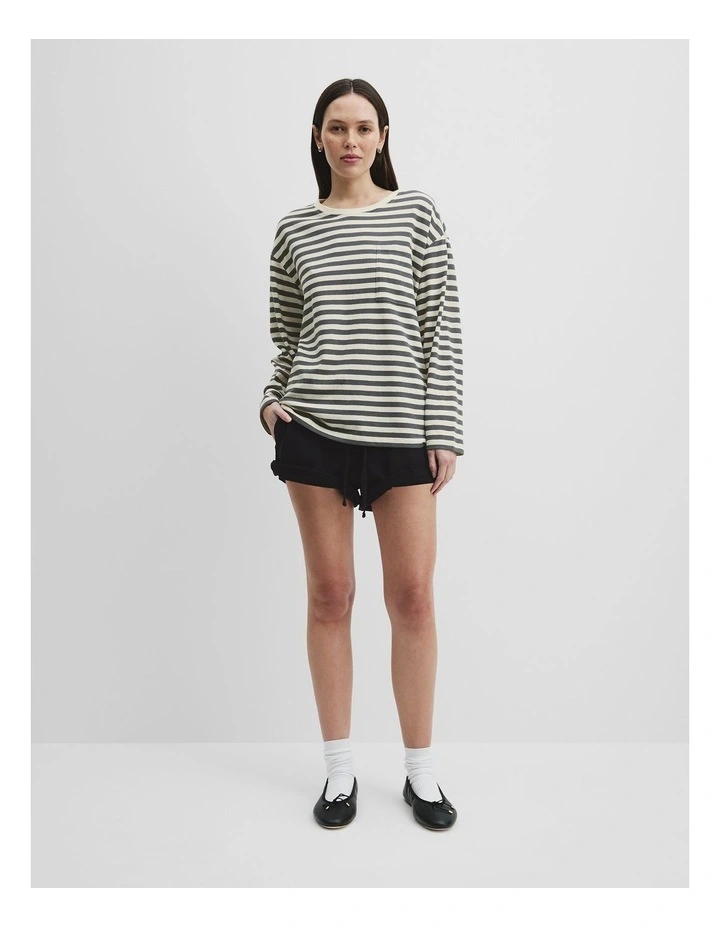 Cotton Stripe Long Sleeve Relaxed T-Shirt in Mineral Stripe image 3