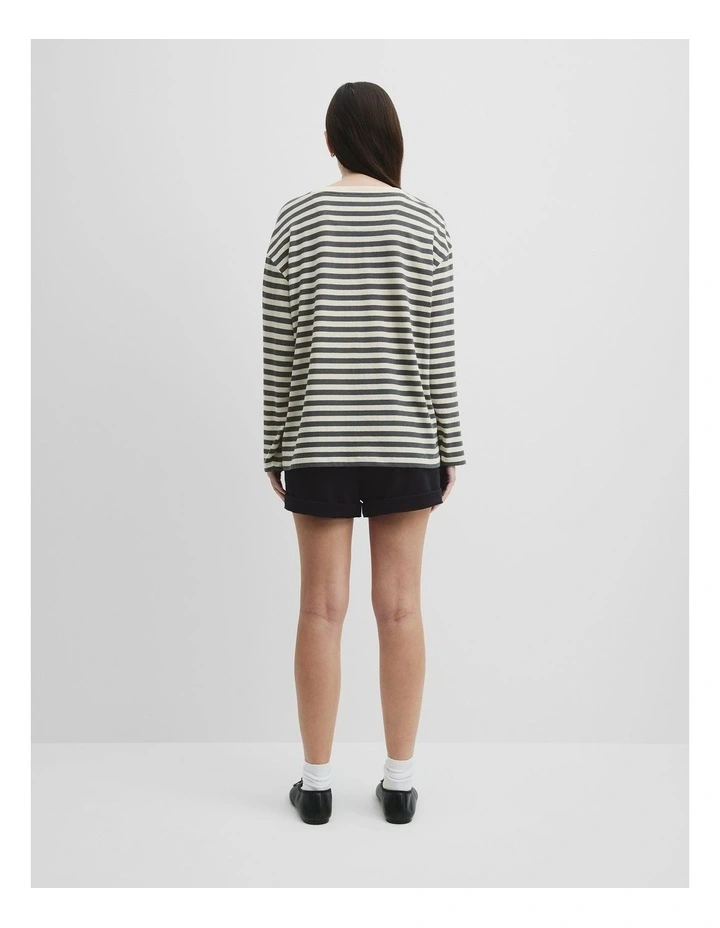 Cotton Stripe Long Sleeve Relaxed T-Shirt in Mineral Stripe image 4
