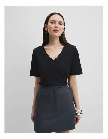 Australian Cotton Short Sleeve V-neck Relaxed T-shirt in Black
