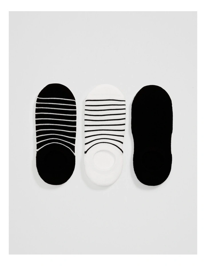 Australian Cotton Blend Cushion Sock Pack Of 3 in Black Stripe image 1