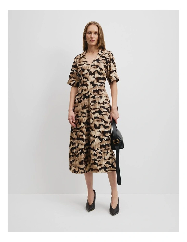 Print V-neck Midi Dress in Abstract Animal image 1