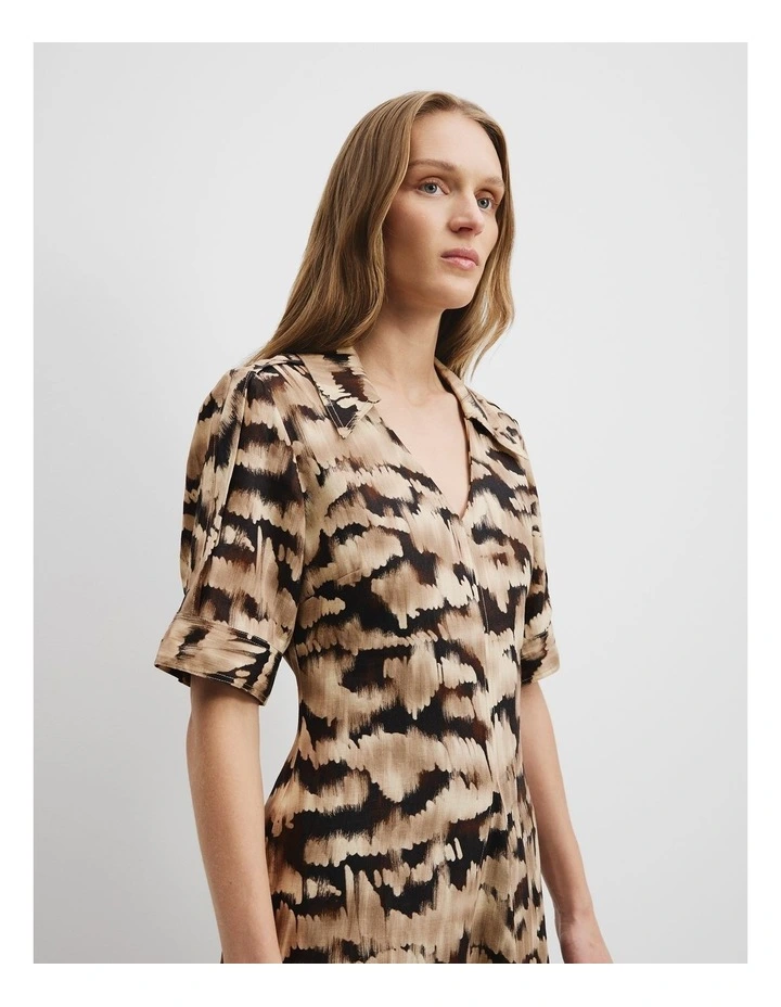 Print V-neck Midi Dress in Abstract Animal image 2