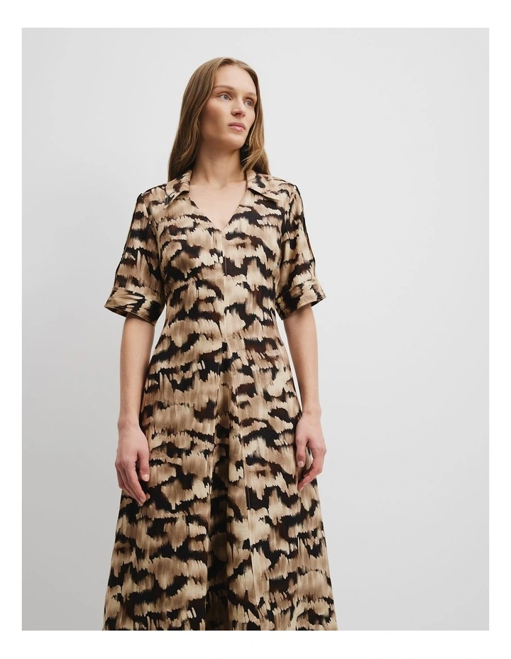 Print V-neck Midi Dress in Abstract Animal image 3