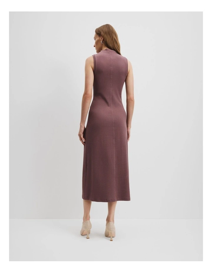 Cotton Blend Mock Neck Rib Dress in Port Stripe image 4