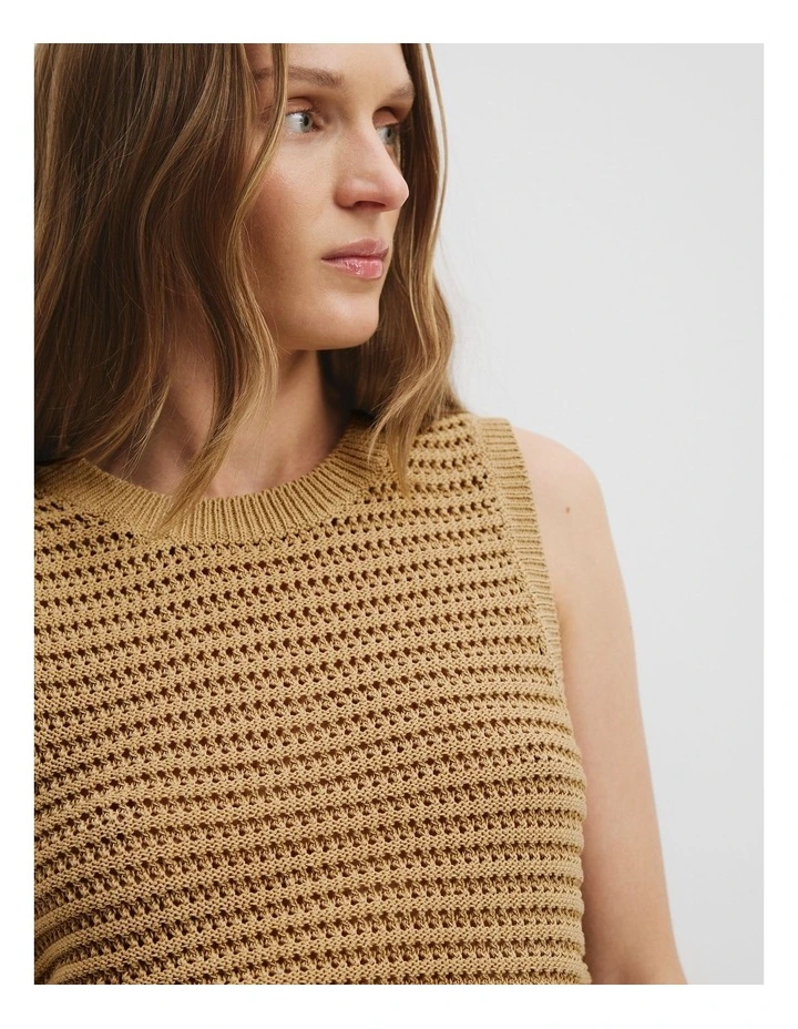 Organically Grown Cotton Crochet Knit Tank in Wheat image 2