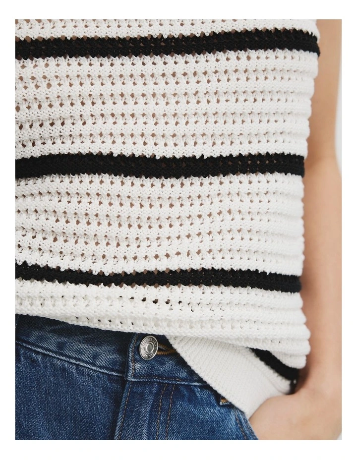 Cotton Stripe Crochet Knit Tank in Black Stripe image 3