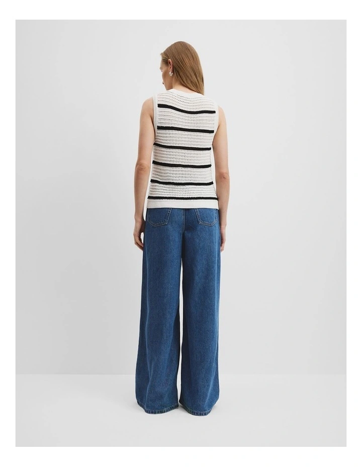 Cotton Stripe Crochet Knit Tank in Black Stripe image 4