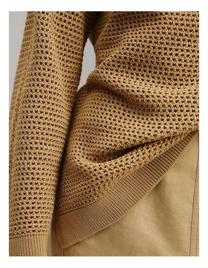 Cotton Relaxed Crochet Knit in Wheat image 2