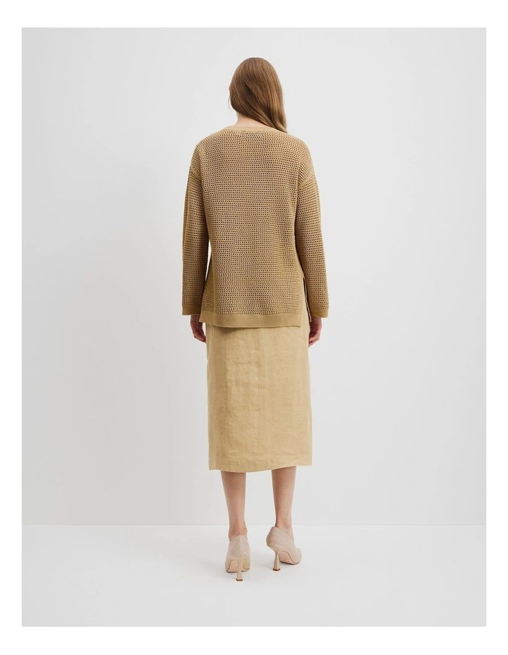 Cotton Relaxed Crochet Knit in Wheat image 4