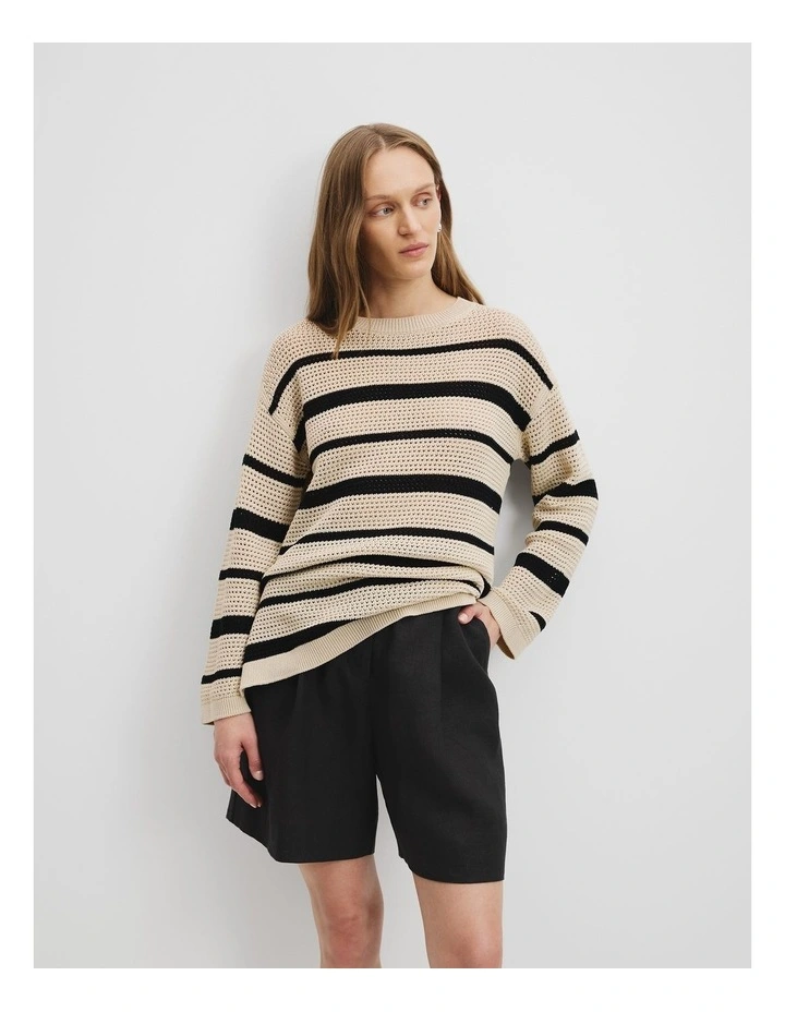 Cotton Stripe Crochet Knit in Black Stripe image 1