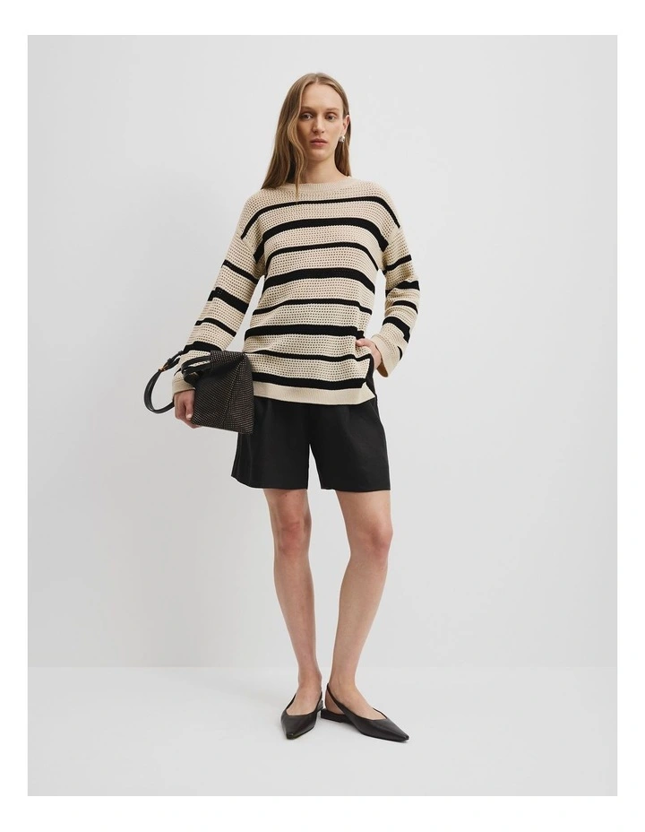 Cotton Stripe Crochet Knit in Black Stripe image 2