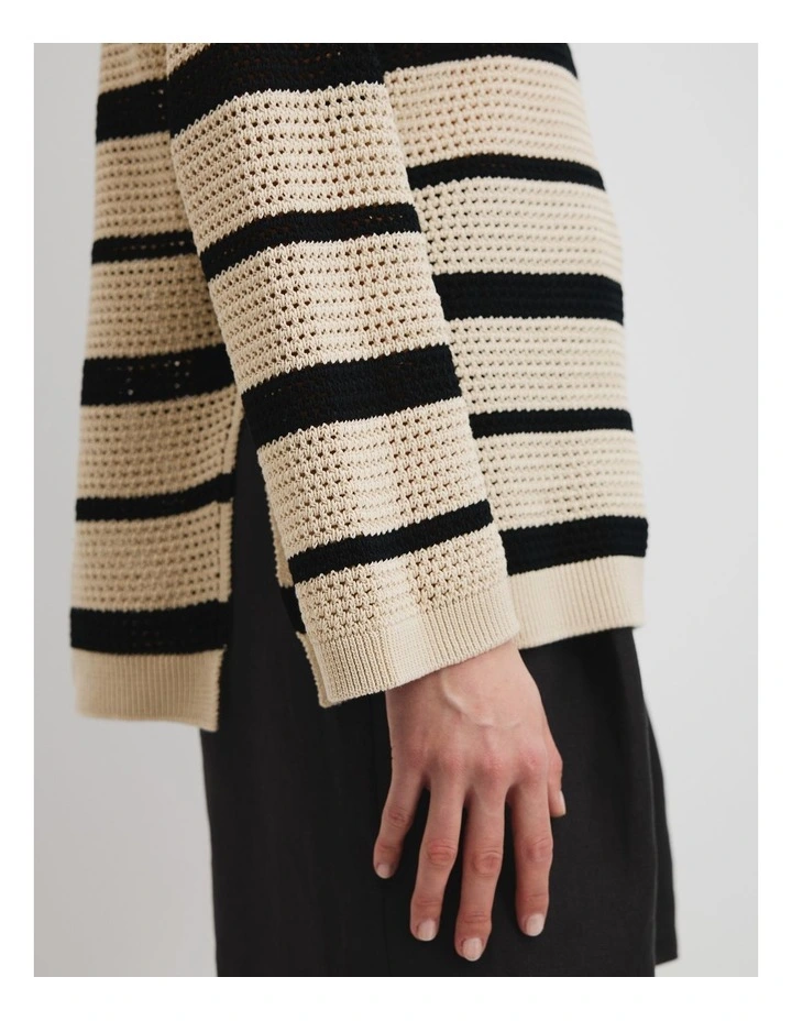 Cotton Stripe Crochet Knit in Black Stripe image 3