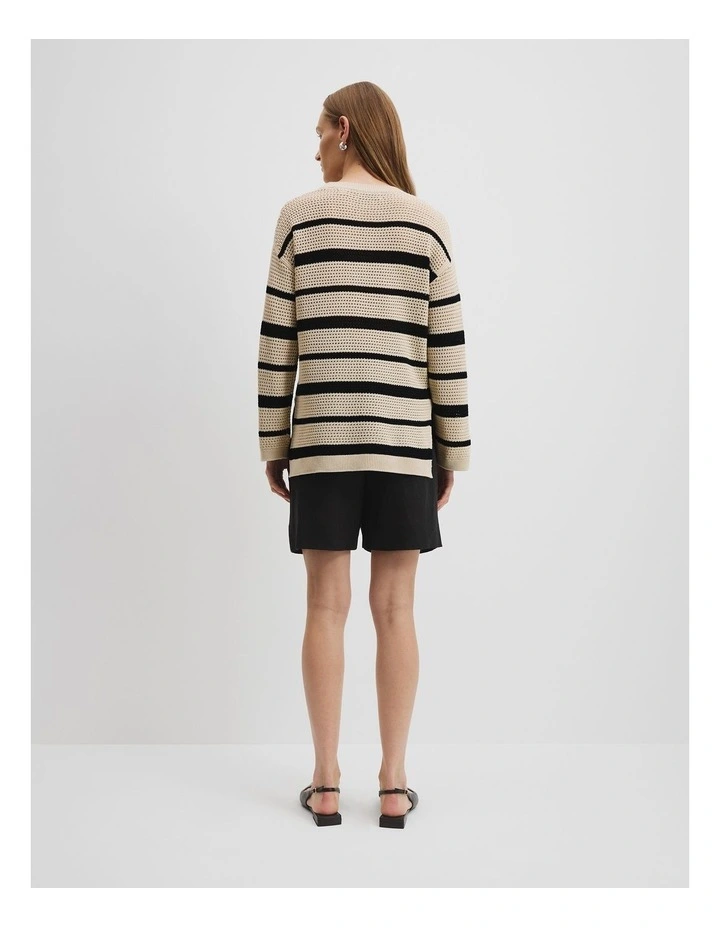 Cotton Stripe Crochet Knit in Black Stripe image 4