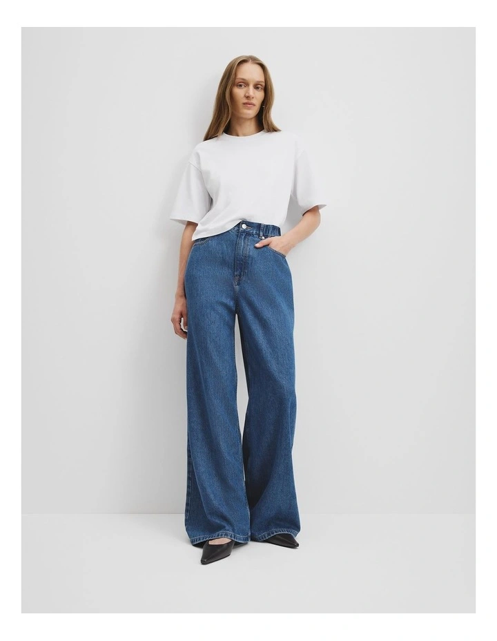 Elastic Pull-on Jean in Mid Blue Wash image 1